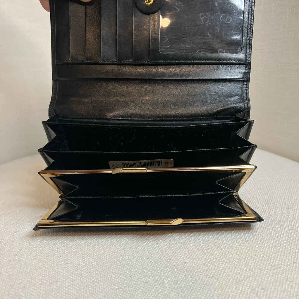 Black VINTAGE Dior Embossed Leather Wallet